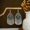 BLINGBAY Women's Earrings, Ethnic Style Drop-shaped Long Metal Tassel Earrings, Simple And High-end Accessories, Retro Colorful Feather Jewelry