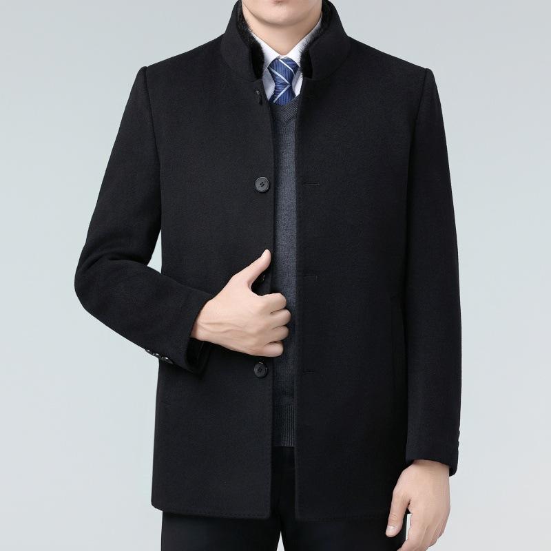 Winter Double-sided Cashmere Coat for Middle-aged Men, Thickened Mink Fur Collar Windbreaker, Mid-length Woolen Down Jacket