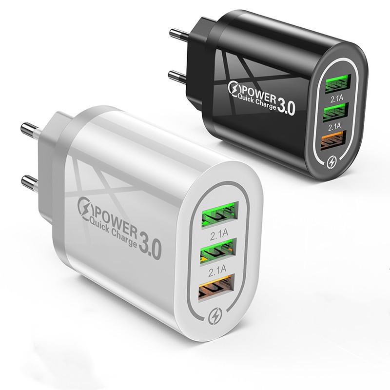 Быстрая зарядка 3 USB-порта QC3.0 Дорожное зарядное устройство для телефона (5В/9В/12В) - Спецификации США/ЕС/Великобритании