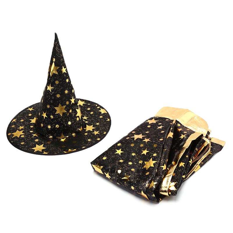 2Pcs/Set Kids Childrens' Halloween Costume Witch Cloak Cape And Hat Cosplay Prop