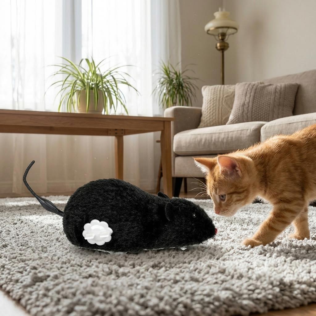 Wind Up Plush Mouse Toy Interactive Moving Toy for Cats Dogs