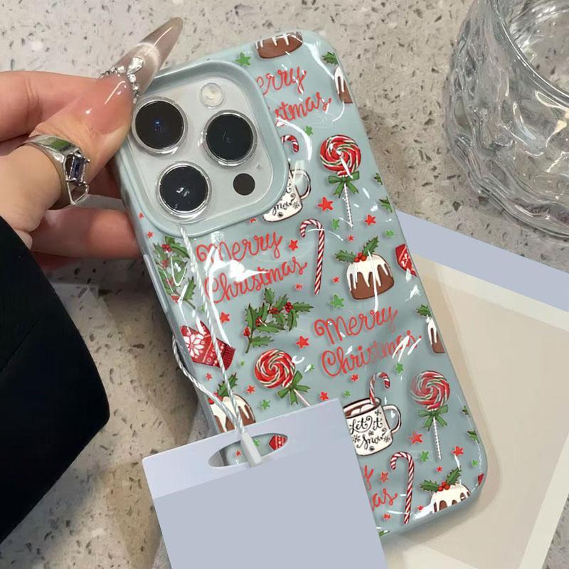 15PRO Christmas cake lollipop red Stars Phone Cases for iPhone 11 12 13 14  16E  Pro Max Air Plus Shockproof Soft TPU Cover Case
