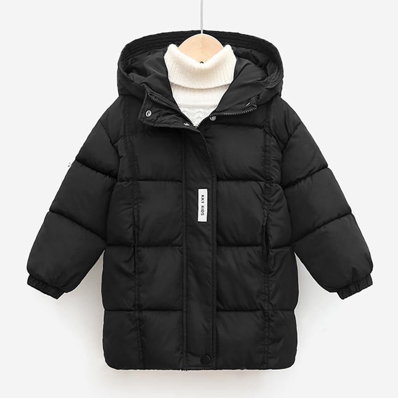 Зимняя куртка для девочек-подростков, длинная, однотонная, с буквенным принтом, плотная, сохраняющая тепло, с капюшоном, пальто для детей, пуховая хлопковая верхняя одежда