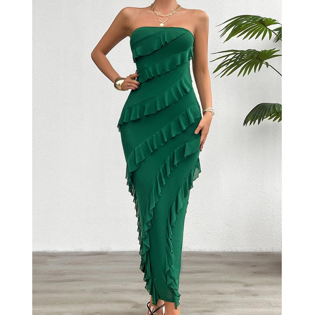 Women's Loose Solid Color Bag Buttocks Solid Color Slim Fit Strapless Dress Fit Strapless Dress