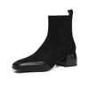 Sheepskin Flock Winter Square Toe Chunky Heels Chelsea Fashion Boots Women Zip Patch Work Women Ankle Boots