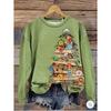 1116 Spring/Autumn New Sweatshirt, Christmas Street 1D Digital Print Women's Trendy Casual Crew Neck Top