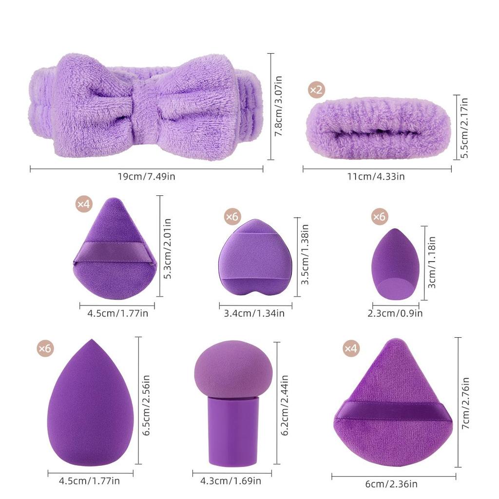 Набор из 20 инструментов для макияжа, в который входят повязка на голову, напульсники, пуховка для снятия макияжа, спонж для макияжа