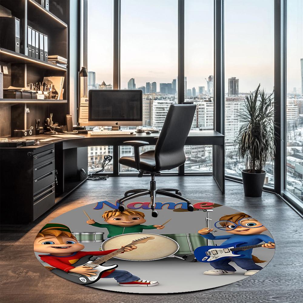 Custom Name Alvin and the Chipmunks Printed Round Rug Carpet Chair Rug Area Rug Entryway Doormats,for Office Chair Living Room Bedroom Kitchen Room.