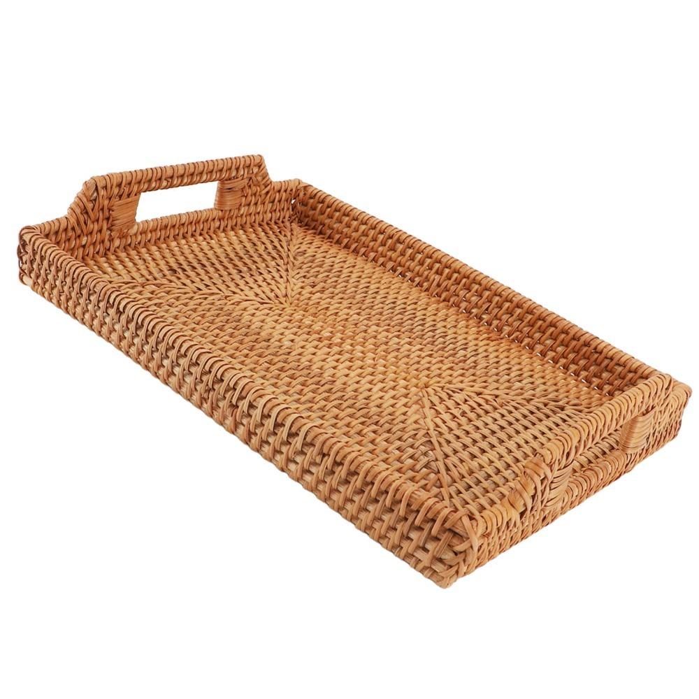 Side Handles Serving Tray Woven Craft Decorative Tray Multi Functional Tray with Handles Picnic