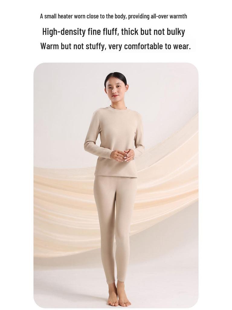 Женский теплый флисовый бархатный комплект термобелья - Утепленный, облегающий, 460 г с подогревом, пропитанный гиалуроновой кислотой зимний комплект
