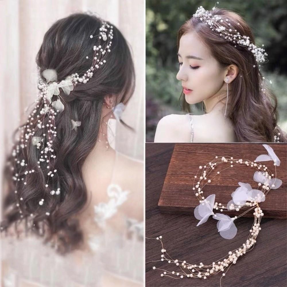 Elegant Pearl Flower Headdress Handmade Luxury Bridal Headdress Imitation Pearl Beaded Hair Accessories Wedding