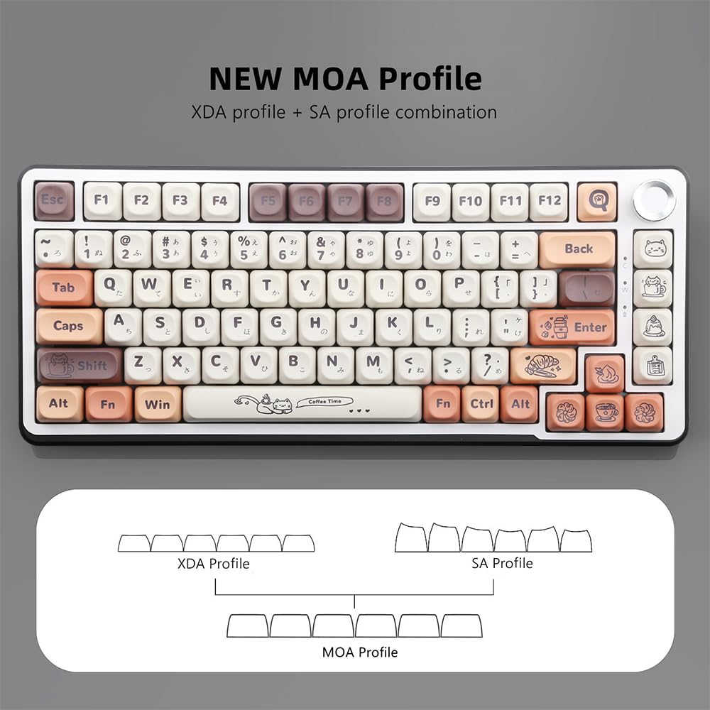 134Keys PBT Keycaps Coffee Cat Theme MOA Profile Keycaps 5 Sides Dye Sublimation Keycaps for Mechanical Keyboard 60% 65% 75% 100%
