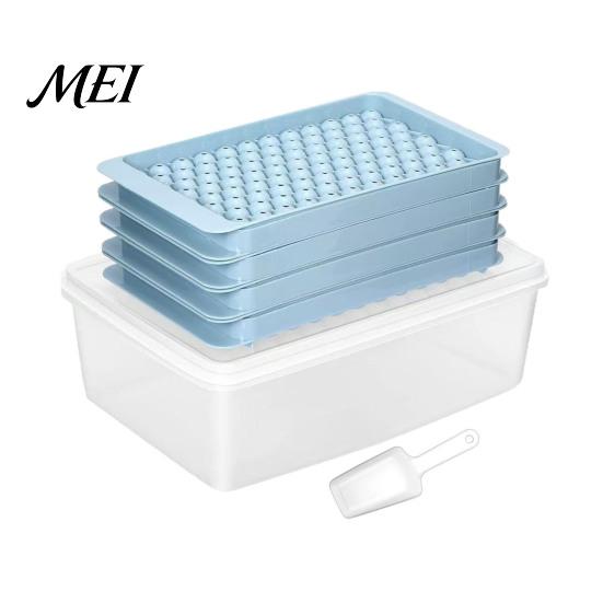 Whiskey Ice Ball Mold Mini Cube Tray with Bin And Scoop, Small Round Non Stick for Coffee Drinks, Easy Release Stackable Silicone Freezer Clean