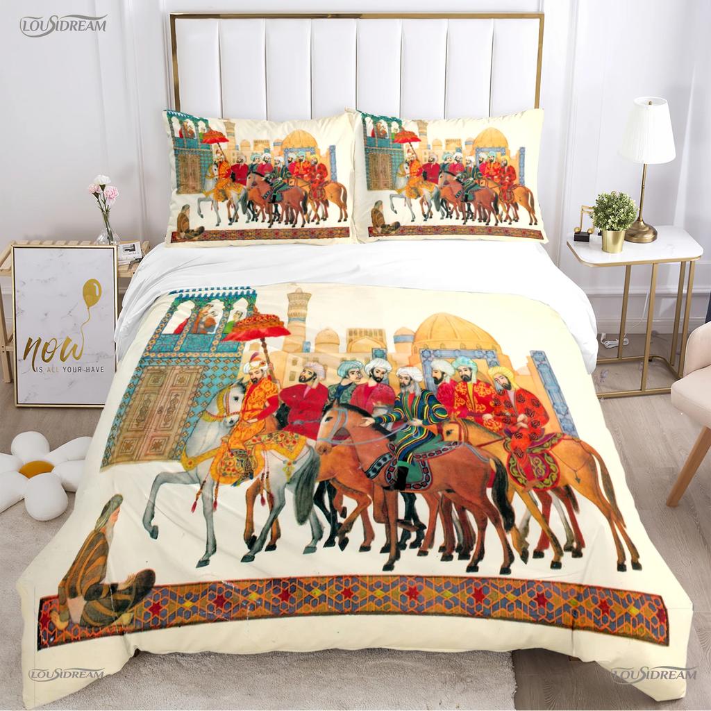 Fashion Ethnic Frame Horse Duvet Cover Comforter Bedding Set Soft Quilt Cover and Pillowcases for Teens Single/Double/Queen/King