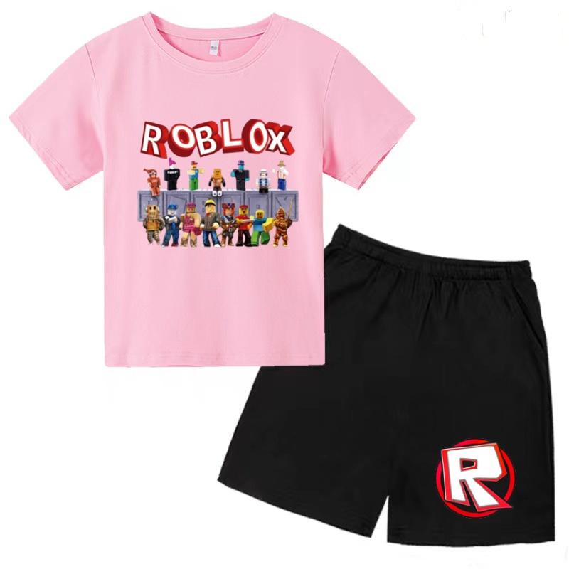 Children's T-shirt Two-piece Anime Game Print Clothing Summer Short-sleeved+Shorts Boy Girl 3-12 Years Fashion Casual Sports Set