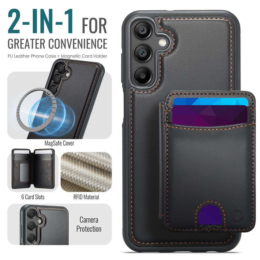 For Samsung Galaxy A16 4G/Galaxy A16 5G Magnetic Case JEEHOOD J10 Leather Back Phone Cover with Detachable Card Holder Kickstand