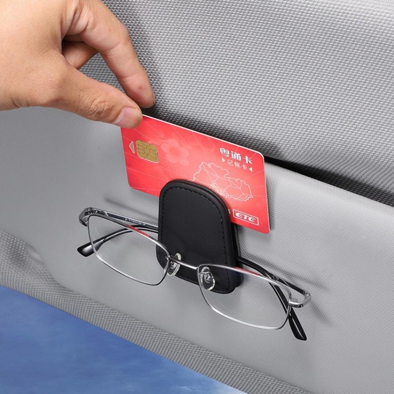 Sunglasses Holder for Car Sun Visor Leather Eyeglass Holder Ticket Card Clip Magnetic Car Glasses Holder Car Visor Accessories