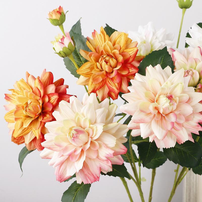 New long branch colorful dahlia silk flower simulation dahlia indoor flower arrangement wedding simulation flower