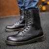 Fashion Men'S Boots Casual Leather Shoes Men Vintage Lace-Up Punk Motocross Boots Male Black Spring Autumn Handmade Footwear
