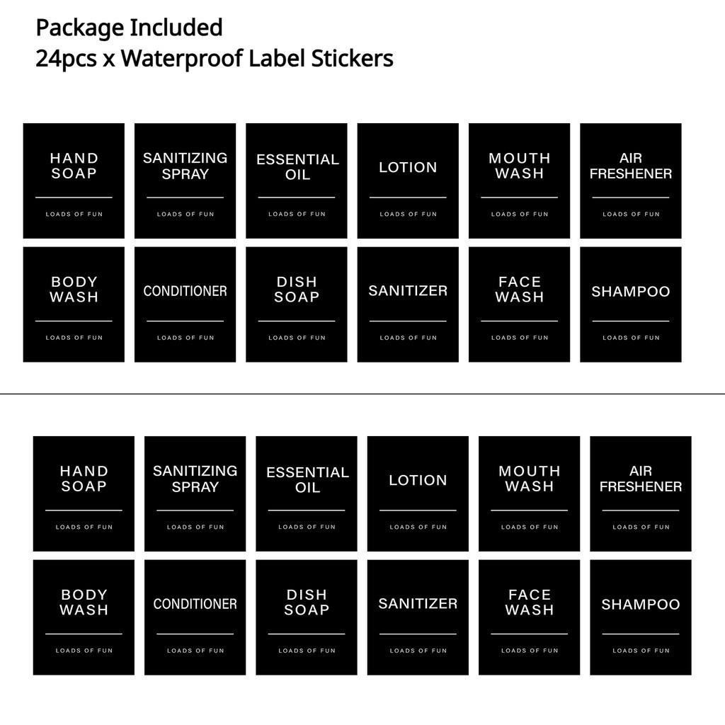 Черные/белые этикетки на дозаторе для мыла, наклейка на этикетку для лосьона, шампунь-кондиционер для мытья тела, ванная комната, душ, дозатор мыла, водонепроницаемые этикетки