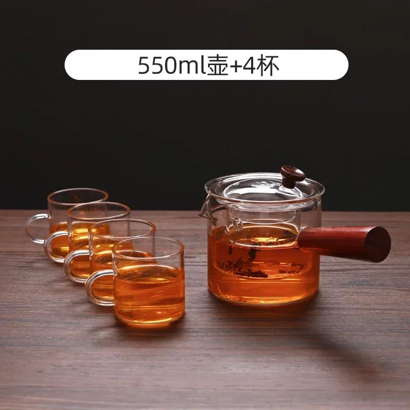 Японский стеклянный чайник с боковыми ручками Чайник с деревянными ручками Чайный сервиз в стиле кунг-фу Утолщенный чайник Интуитивный чайник