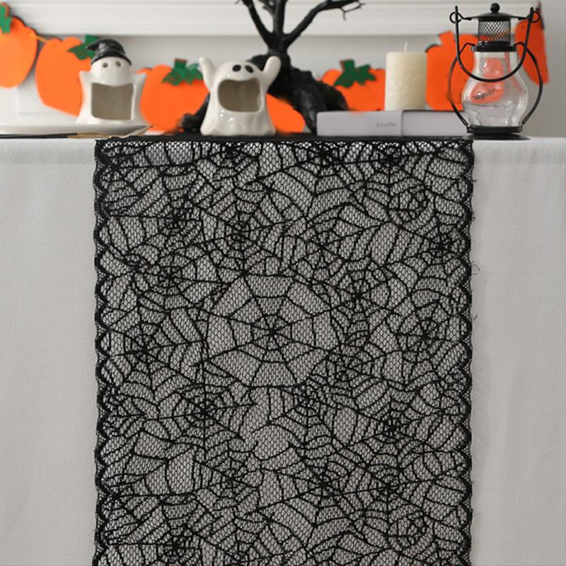 1 шт., домашний декор, черная скатерть, украшение для праздничного стола, кружевная паутина, скатерть на Хэллоуин, скатерть