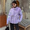 New Fashion Autumn Winter Women's Short Glossy Stand-up Collar Lamb Wool Stitching Down Cotton Jacket Pure Color Zipper Cotton Jacket