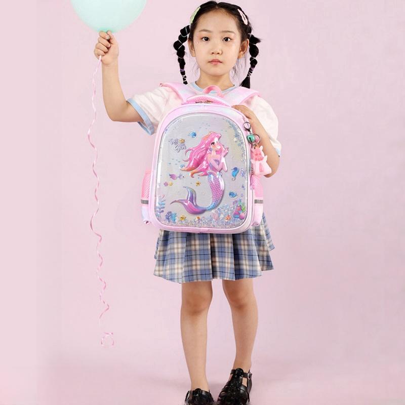 Exquisite 3D Pressed Shell Children School Bags Cute Cartoon Mermaid Printing Kindergarten Book Bag High Quality Nylon Lightweight Children's Backpack