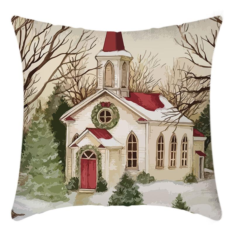 New Christmas Snowman Santa Claus Line Print Pillow Home Sofa Cushion Cover