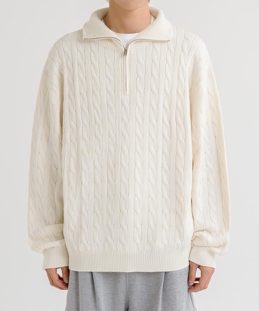 LEMAIN SECOND Oversized Voluminous Washable Half-Zip Cable Knit_6 Colors