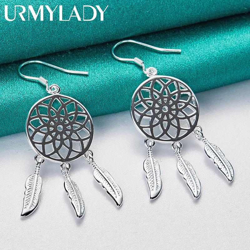 Серьги из стерлингового серебра 925 пробы с круглыми цветочными перьями, модные очаровательные ювелирные изделия