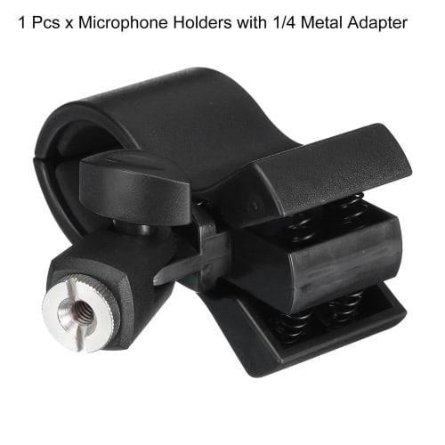 uxcell Microphone Holder, O.D. 32mm - 60mm, Plastic Interface, Microphone Holder Clip with 1/4" Metal Adapter for Lavalier Microphones, Black, 1 Piece