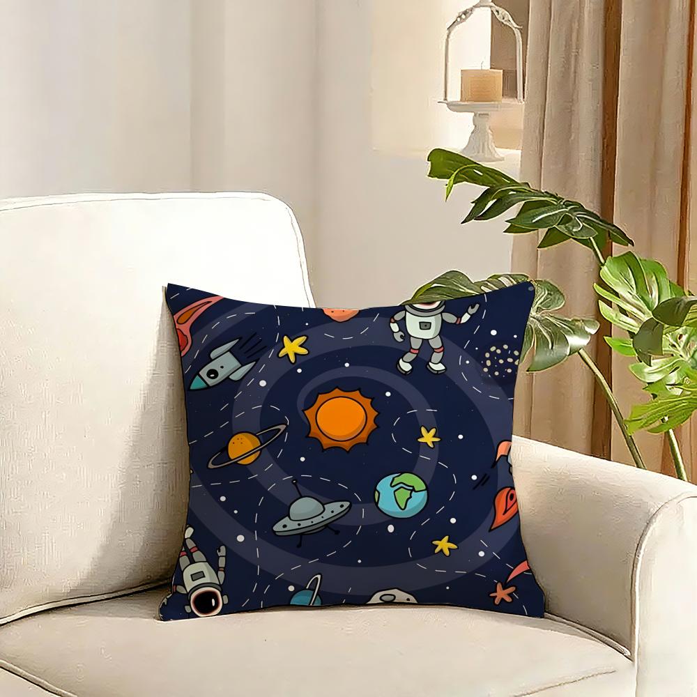 outer space spaceship astronaut rocket Cushion Cover Reversible Plush Pillow Cover Soft Fluffy Home Decor for Sofa Bedroom