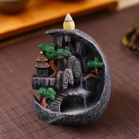 Горелка с обратным потоком, воронка с большим отверстием, быстро дымит, изысканная резная смола, орнамент для ароматерапии, ретро горный водопад, курильница для благовоний, домашний декор