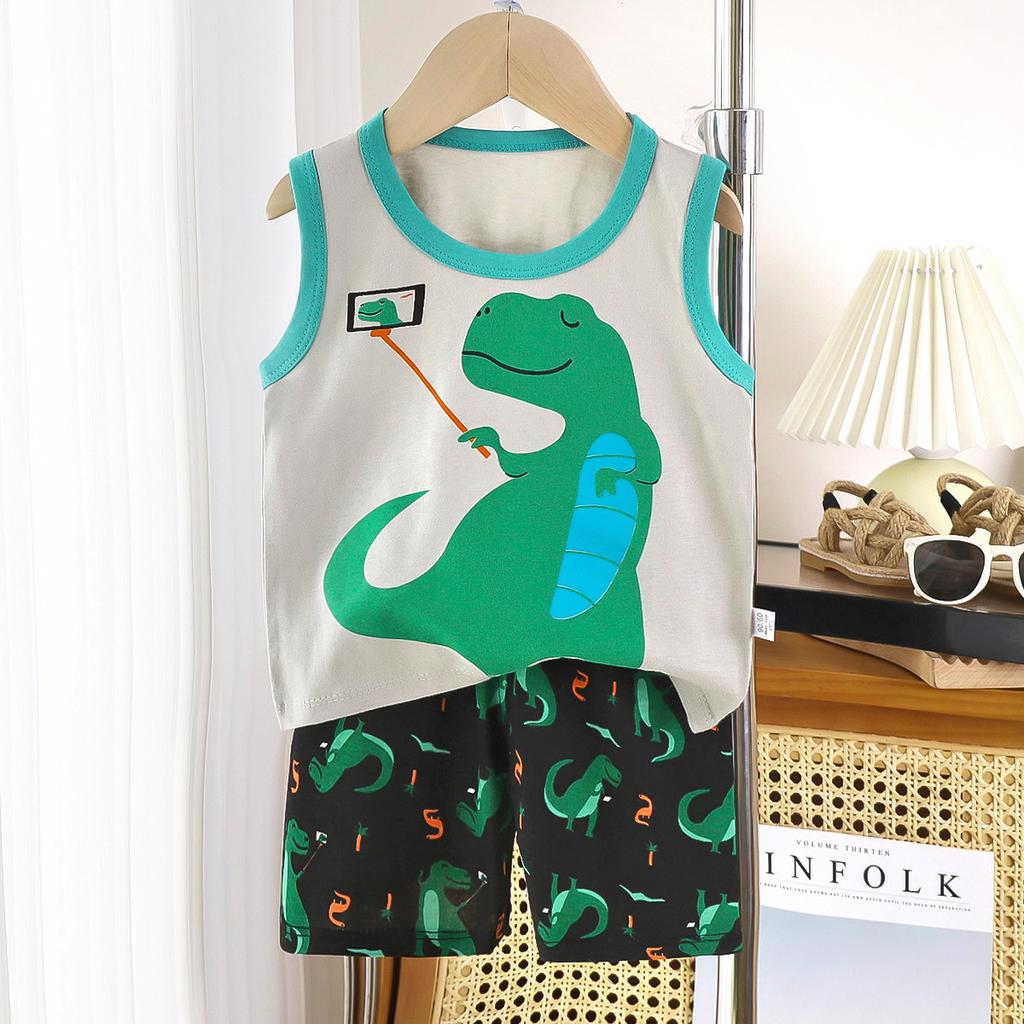 Children's Cotton Pullover Sets - Summer Boys' And Girls' Sleeveless T-shirts And Shorts Sets