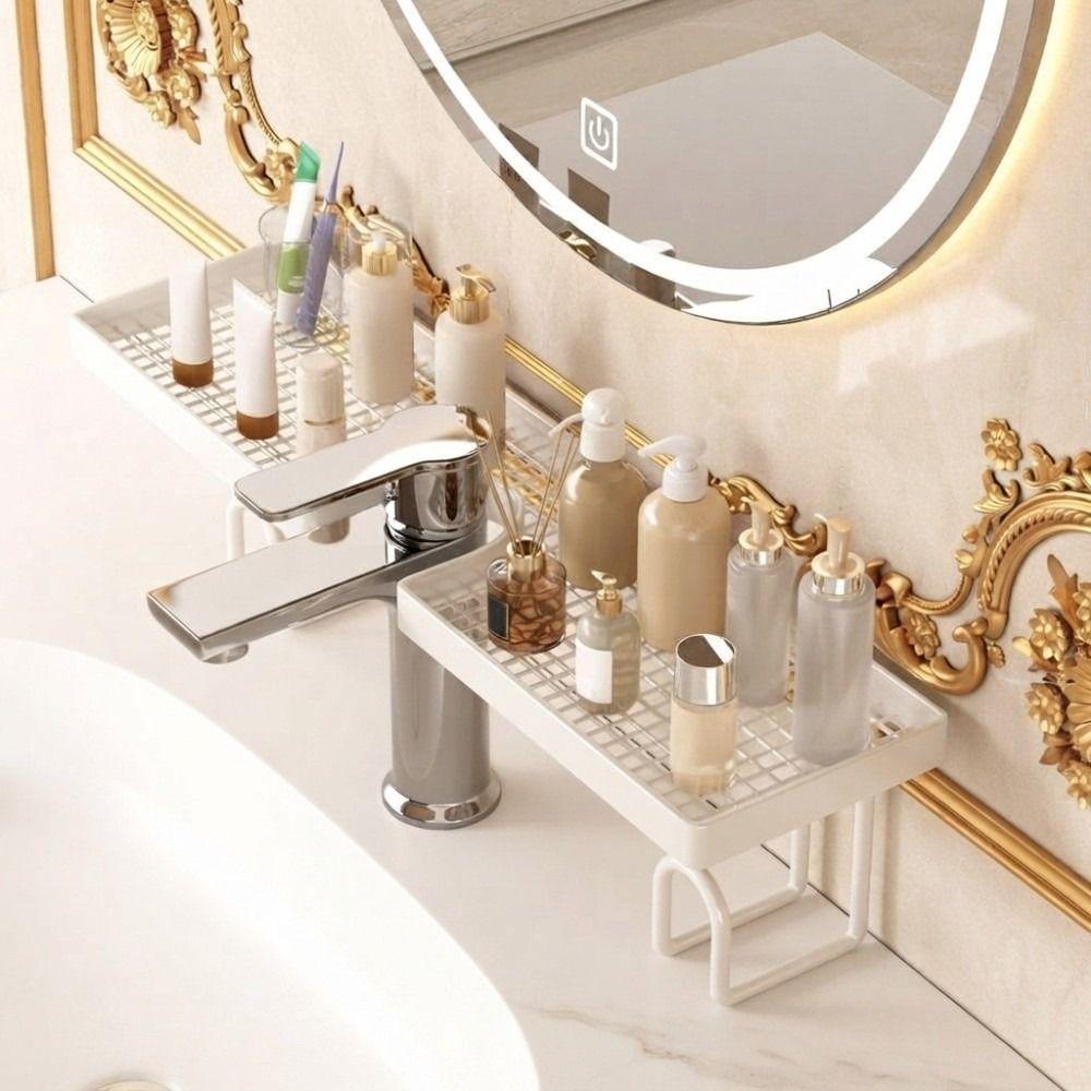 No-Drill Faucet Sink Shelf Large Capacity Faucet Drain Organizer Cosmetics Stand Bathroom
