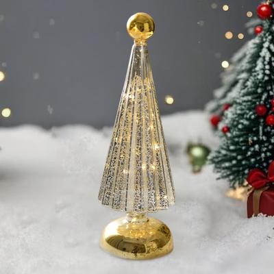 Yousheng Glass Рождественская елка Маленькая настольная светящаяся рождественская елка Фигурка Работающая от батареек Мини-лампа-елка для украшения дома, стола, каминной полки