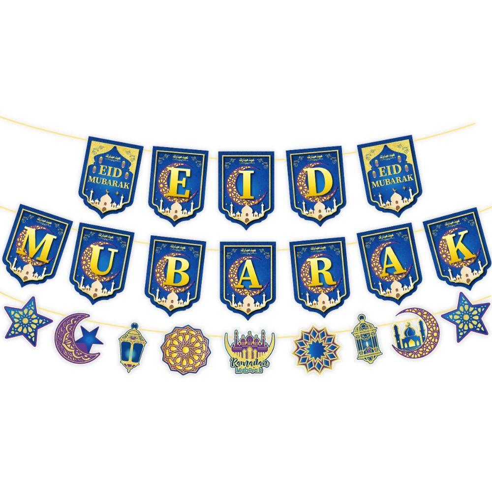 Moon and Stars Eid al-Fitr Paper Bunting Ramadan Hanging Ornament  Party Supplies