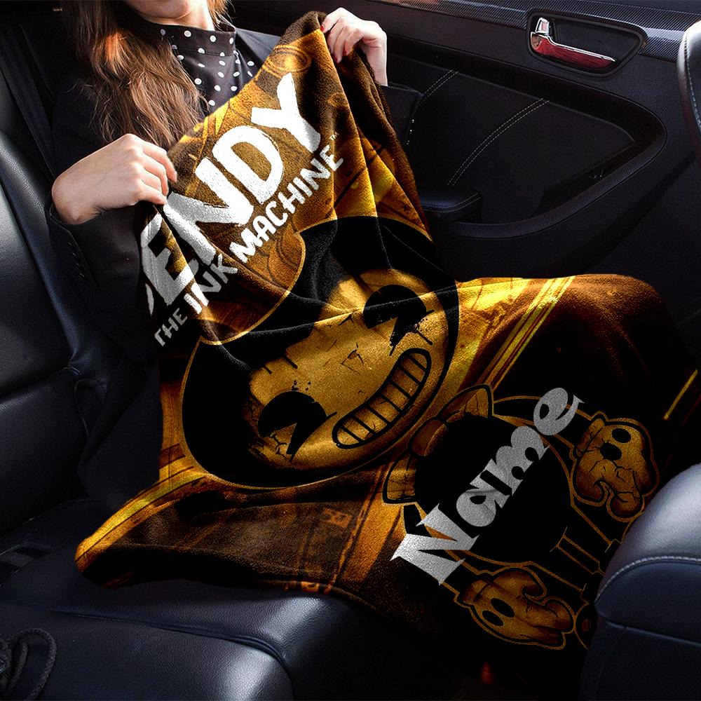 Custom Name Bendy and the Ink Machine Theme Printed Blanket - Perfect for Couch, Bed, Travel & Outdoor Use | Machine Washable, Cozy & Durable.