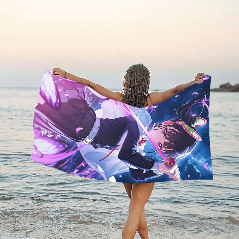 1pc Tsuyuri Kanawo Beach Towel, Beach and Seaside Swimming Pool Equipment, Fashion Pattern, Rectangular, Travel Essentials