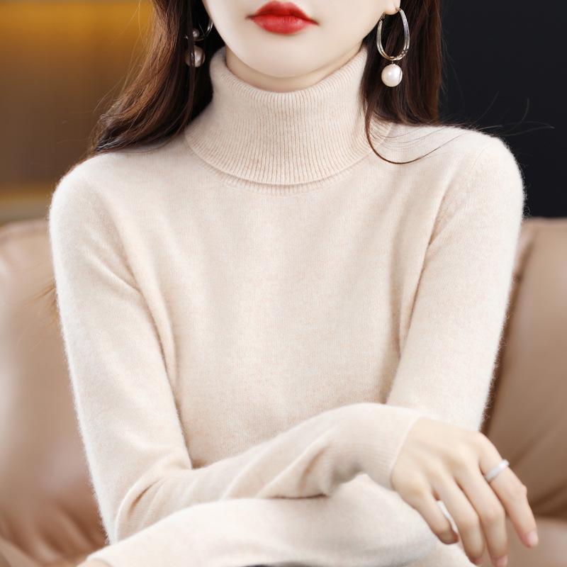 2025 Women's Pure Wool High Neck Short Cashmere Knit Sweater - Autumn/Winter Loose Fit