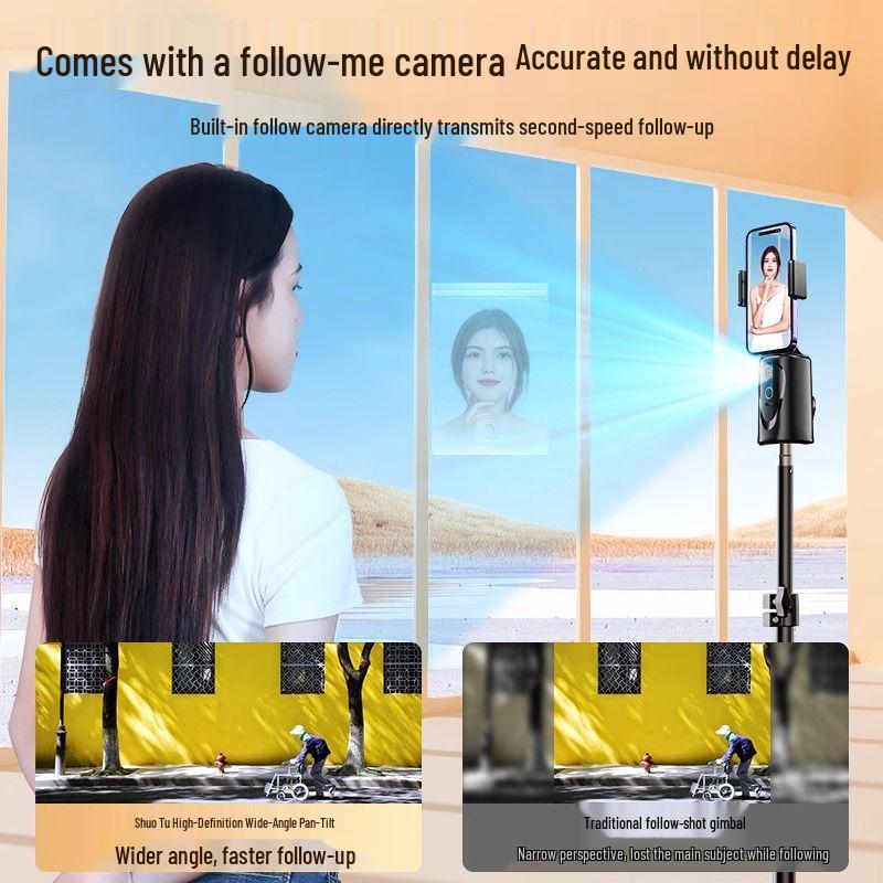 360° Automatic Rotating Gimbal Selfie Stick with Face Tracking for Live Streaming