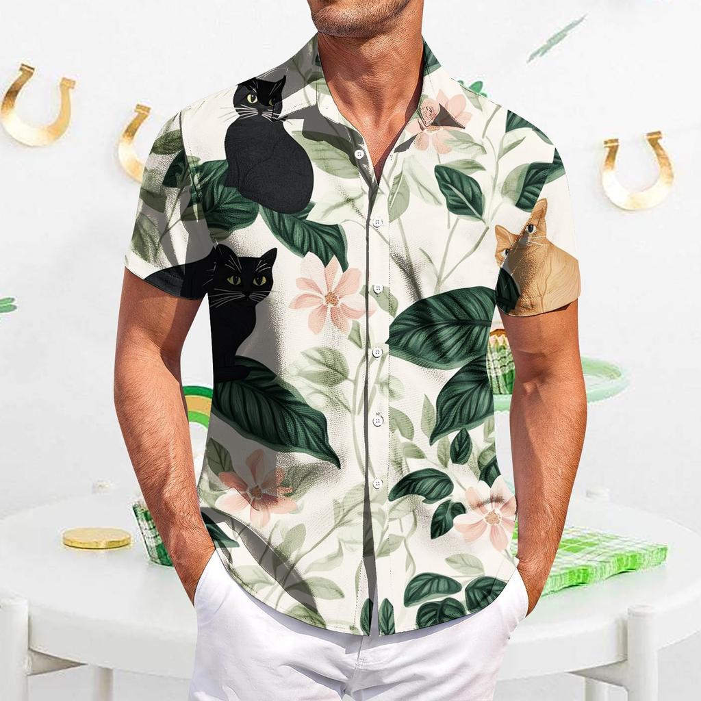 Men's Casual Short-sleeved Shirt Slim Fit Stylish Men's Hawaiian Print