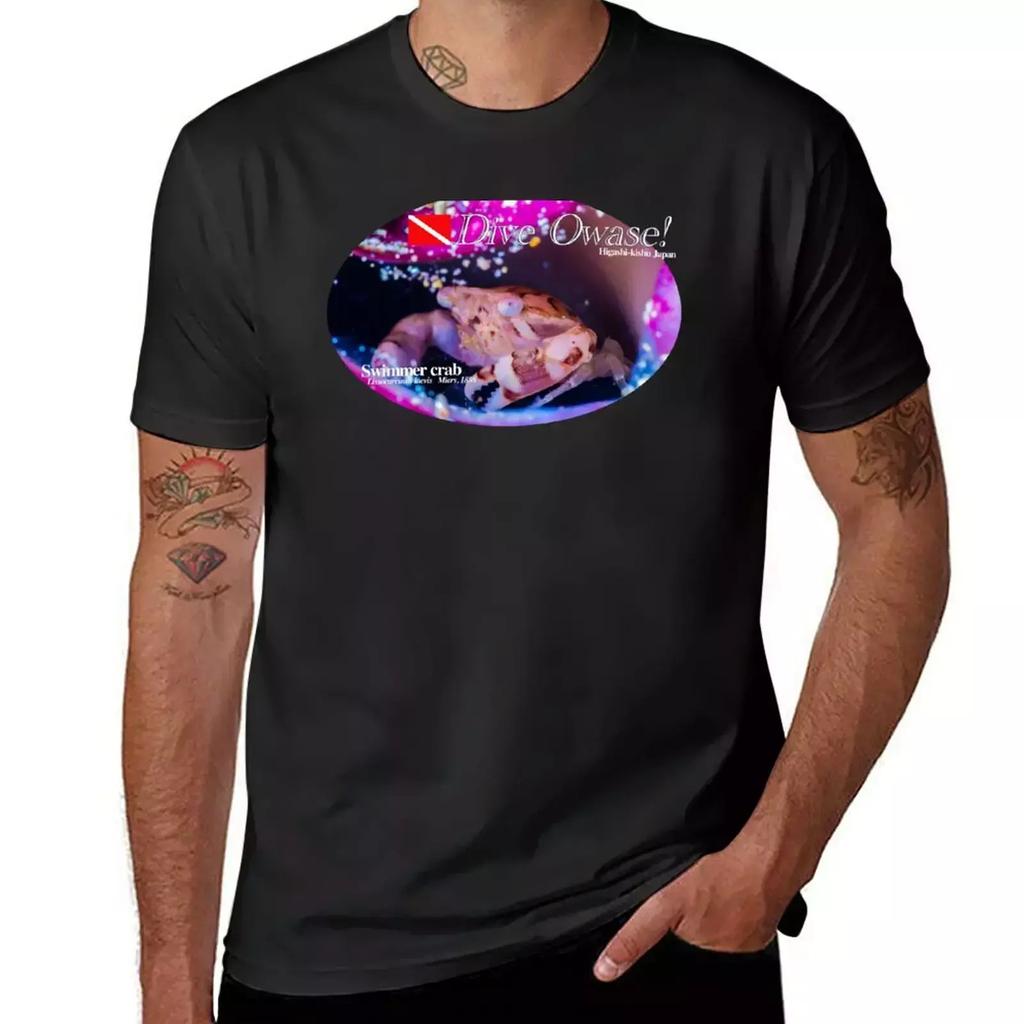 Dive Owase! Cute Swimmer crab print T-Shirt korean fashion vintage sports fans black t shirts for men