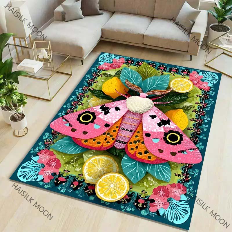 1PC Mysterious Moth Divination Elements Pattern Carpet for Living Room Bedroom Sofa Home Decor Non-slip Floor Mat Area Rug