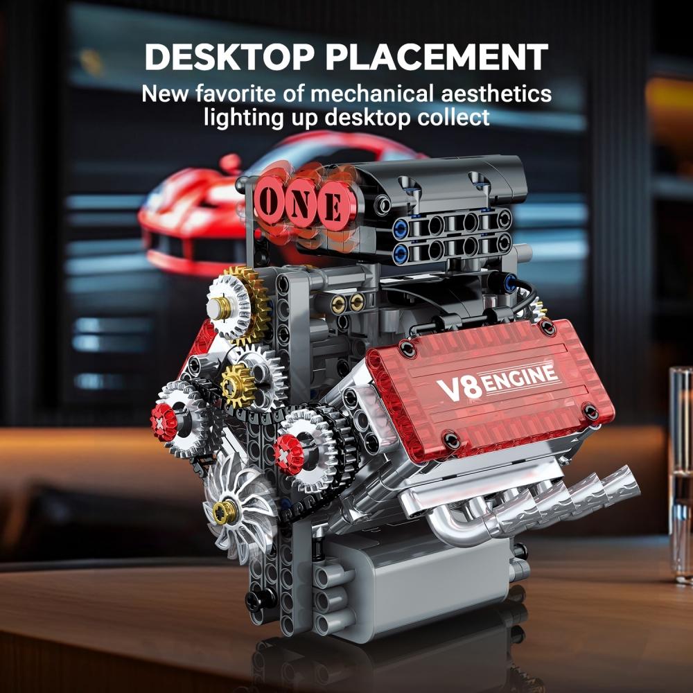 478 деталей Набор строительных блоков «Креативная модель двигателя V8» с электродвигателем, сборка своими руками, игрушка-конструктор, настольный декор, подарок для детей