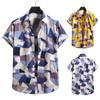 Men's Fashion Cotton Linen Print Short Sleeve Button Shirt Blouse Top