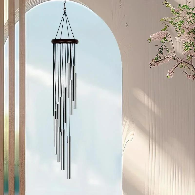 1Pcs New 12 Tubes Aluminum Alloy Wind Chimes With Hook Gold Silver Bells For Outdoor Home Wedding Party Memorial Decoration Gift