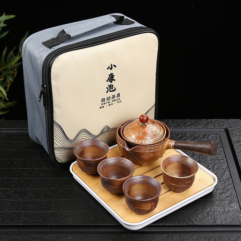Китайский фарфоровый чайный сервиз Gongfu, портативный набор чайников с вращающимся на 360 градусов чайником и заварочным устройством, портативный подарочный пакет «все в одном»