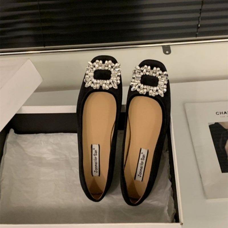 Женские туфли-лодочки с квадратным каблуком и круглым носком, со стразами, большие размеры 35-42, черные, элегантные, офисные туфли для женщин, удобные, без застежек, высота 3,5 см